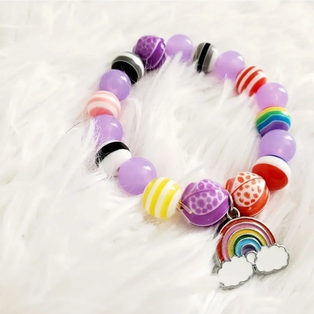 Handmade Children's Stretch Rainbow Pride Beaded Bracelet - Picture 13 of 14